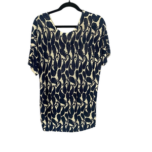 Talbots Blue White Pattern Linen Blend Top Large Petite NWT